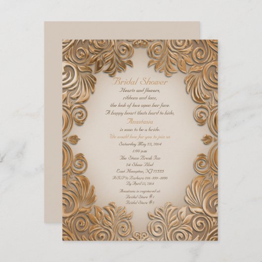 Copper-Bronze Foil Bridal Shower Invitation Kaart (Voorkant / Achterkant)