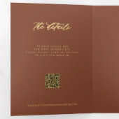 Copper brown gold photo wedding RSVP details QR Drieluik Uitnodiging (Binnenzijde eerst)