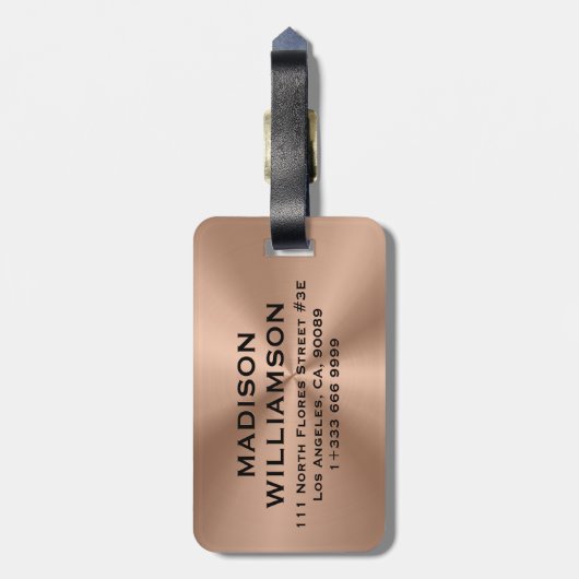 Copper Brown MetalliC Texture Black Text Bagagelabel (Achterkant verticaal)