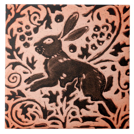 Copper Brown Woodland Bunny Rabbit Herfst Trivet Tegeltje (Voorkant)
