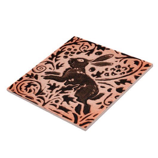 Copper Brown Woodland Bunny Rabbit Herfst Trivet Tegeltje (Zijkant)