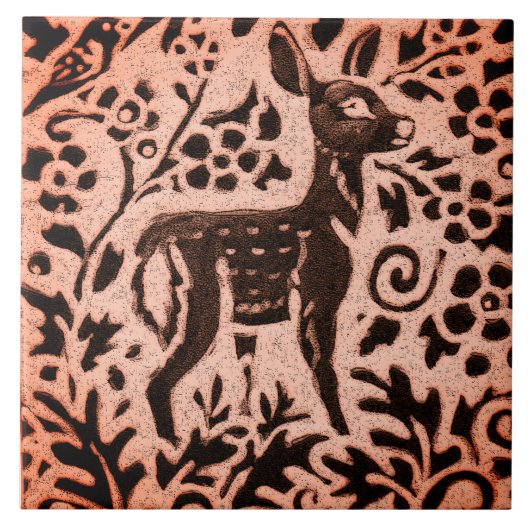 Copper Brown Woodland Fawn Deer Floral Herfst Triv Tegeltje (Voorkant)