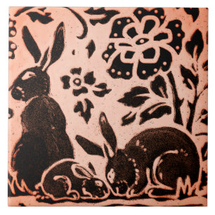 Copper Brown Woodland Rabbit Hare Autumn Trivet Tegeltje