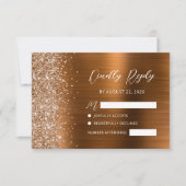 Copper Brushed Metal Glitter Script Wedding RSVP Kaartje (Voorkant)