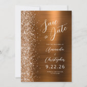 Copper Brushed Metal Script Save the Date Aankondiging (Voorkant)