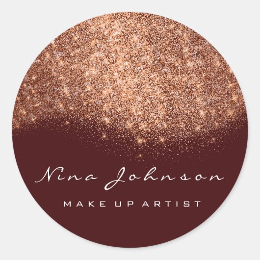 Copper Burgundy Roos Glitter Makeup Artist Beauty Ronde Sticker (Voorkant)