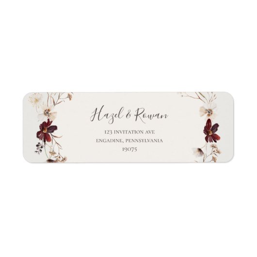 Copper Burgundy Wildflower | Adres beige retourner Etiket (Voorkant)