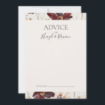 Copper Burgundy Wildflower | Beige Advice Card Advieskaart<br><div class="desc">Deze koperen vuurbloem | beige advieskaart is perfect voor je klassieke rustic boho roest, witte marsala bruiloft. Het ontwerp is voorzien van een bohemische kreet of bouquet van moderne waterverf paarse, rode, grijze en wazige, roze wildbloemen, samen met verbrande oranje en goudgroen. Het ontwerp bevat papavers en gerst. Het ontwerp...</div>
