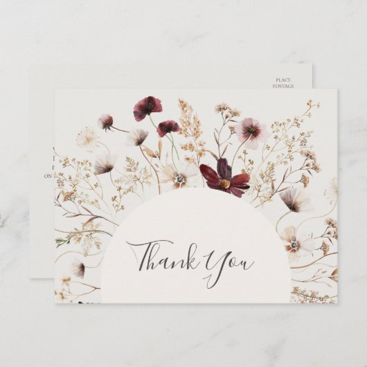 Copper Burgundy Wildflower Beige bruiloft Dank je Briefkaart (Voorkant / Achterkant)