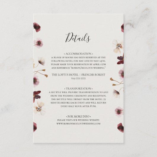 Copper Burgundy Wildflower | Beige details Informatiekaartje (Voorkant)