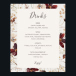 Copper Burgundy Wildflower Beige Drink Poster<br><div class="desc">Dit koperen busdikke wildbloembeige drink-menubord is perfect voor je klassieke rustic boho roest, witte marsala trouwreceptie. Het ontwerp is voorzien van een bohemische kreet of bouquet van moderne waterverf paarse, rode, grijze en wazige, roze wildbloemen, samen met verbrande oranje en goudgroen. Het ontwerp bevat papavers en gerst. Het ontwerp is...</div>