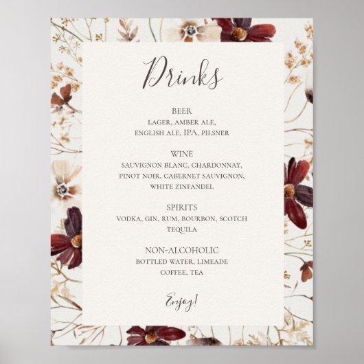Copper Burgundy Wildflower Beige Drink Poster (Voorkant)