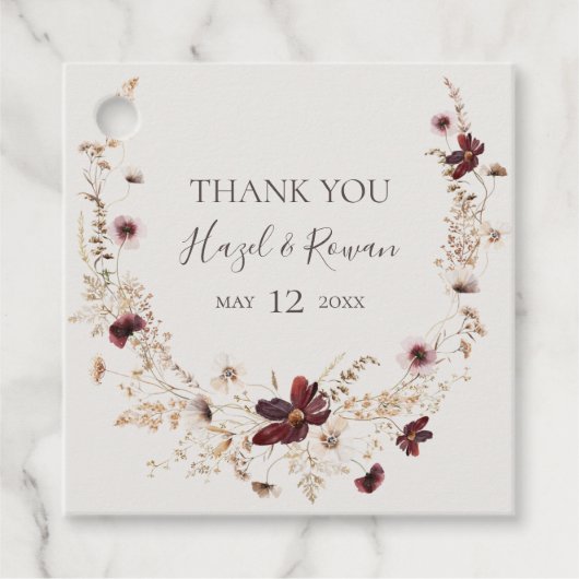 Copper Burgundy Wildflower | Beige Hartelijk dank Bedankjes Labels (Voorkant)