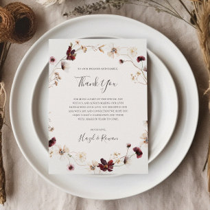 Copper Burgundy Wildflower   Beige Hartelijk dank Briefkaart