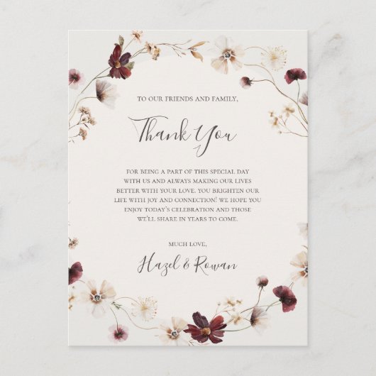 Copper Burgundy Wildflower | Beige Hartelijk dank Briefkaart (Voorkant)