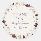 Copper Burgundy Wildflower | Beige Hartelijk dank Ronde Sticker (Voorkant)