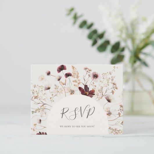 Copper Burgundy Wildflower Beige Menu Keuze RSVP (Staand voorkant)