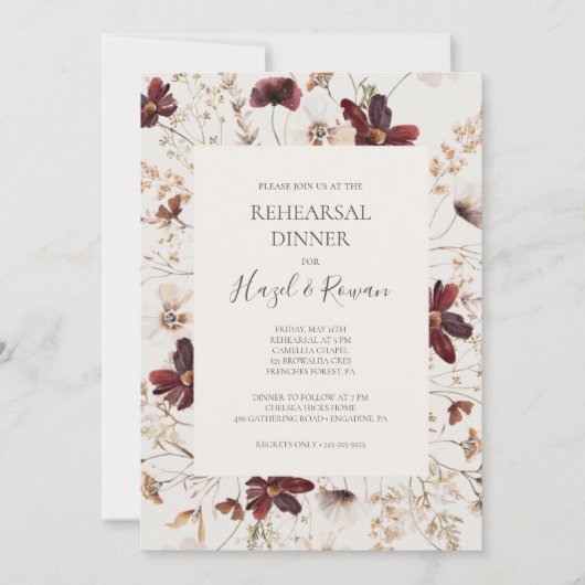 Copper Burgundy Wildflower Beige repesial Dinner Kaart (Voorkant)