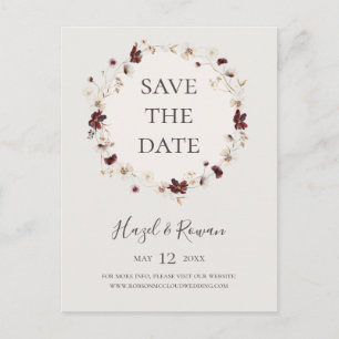 Copper Burgundy Wildflower   Beige Save the Date Uitnodiging Briefkaart