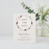 Copper Burgundy Wildflower | Beige Save the Date Uitnodiging Briefkaart (Staand voorkant)