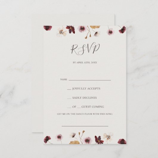 Copper Burgundy Wildflower Beige Song Request RSVP (Voorkant / Achterkant)