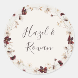 Copper Burgundy Wildflower | Beige Weddenschap Ronde Sticker