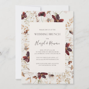 Copper Burgundy Wildflower   Beige Wedding Brunch Kaart
