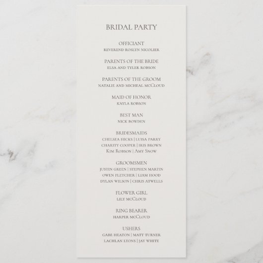 Copper Burgundy Wildflower | Beige Wedding Program Programmakaart (Achterkant)