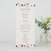 Copper Burgundy Wildflower | Beige Wedding Program Programmakaart (Staand voorkant)