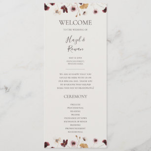 Copper Burgundy Wildflower   Beige Wedding Program Programmakaart