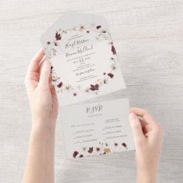 Copper Burgundy Wildflower | Beige zegel en Verzen All In One Uitnodiging