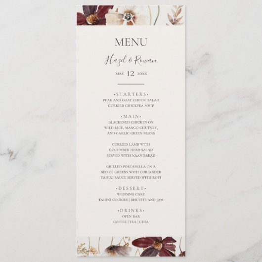 Copper Burgundy Wildflower | Beleistoorndiner Menu (Voorkant)