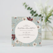 Copper Burgundy Wildflower | Blauwgroen bruiloft Kaart (Staand voorkant)