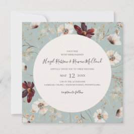 Copper Burgundy Wildflower | Blauwgroen bruiloft Kaart