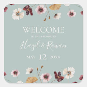 Copper Burgundy Wildflower Blauwgroen bruiloft W Vierkante Sticker