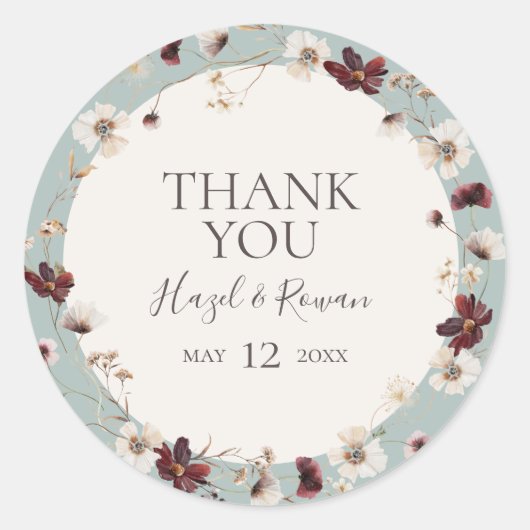 Copper Burgundy Wildflower | Blauwgroen dank Ronde Sticker (Voorkant)