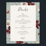 Copper Burgundy Wildflower | BLAUWGROEN DRINKEN Poster<br><div class="desc">Deze koperen vuurbloem | Het menubord voor blauwgroen drinken is perfect voor uw klassieke rustic boho roest, white, marsala trouwreceptie. Het ontwerp is voorzien van een bohemische kreet of bouquet van moderne waterverf paarse, rode, grijze en wazige, roze wildbloemen, samen met verbrande oranje en goudgroen. Het ontwerp bevat papavers en...</div>