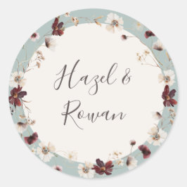 Copper Burgundy Wildflower | Blauwgroen huwelijk Ronde Sticker