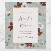 Copper Burgundy Wildflower | Blauwgroen huwelijk Wijn Etiket (Enkel label)