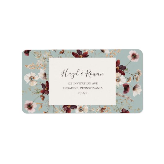 Copper Burgundy Wildflower | Blauwgroen retouradre Etiket (Voorkant)
