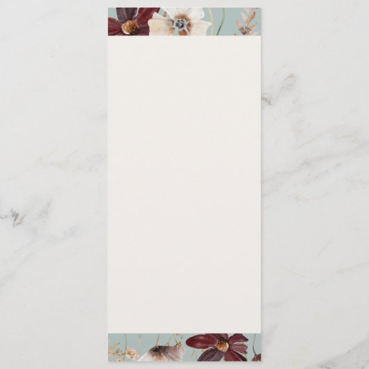 Copper Burgundy Wildflower | Blauwgroen weddenscha Menu (Achterkant)