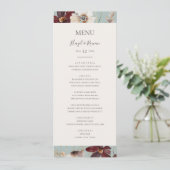 Copper Burgundy Wildflower | Blauwgroen weddenscha Menu (Staand voorkant)