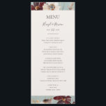 Copper Burgundy Wildflower | Blauwgroen weddenscha Menu<br><div class="desc">Deze koperen vuurbloem | Het blauwgroen trouwdinermenu is perfect voor je klassieke rustic boho roest, witte marsala trouwreceptie. Het ontwerp is voorzien van een bohemische kreet of bouquet van moderne waterverf paarse, rode, grijze en wazige, roze wildbloemen, samen met verbrande oranje en goudgroen. Het ontwerp bevat papavers en gerst. Het...</div>