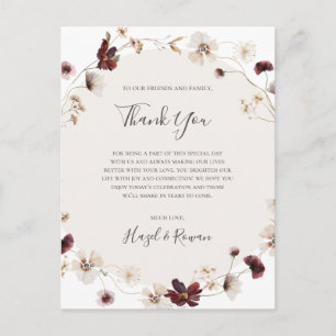 Copper Burgundy Wildflower Hartelijk dank Briefkaart