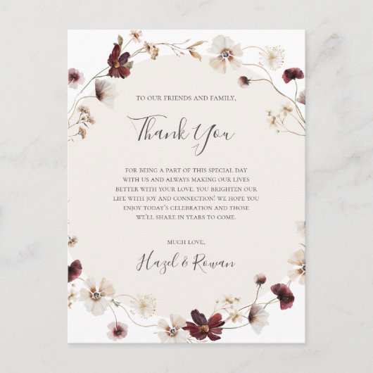 Copper Burgundy Wildflower Hartelijk dank Briefkaart (Voorkant)