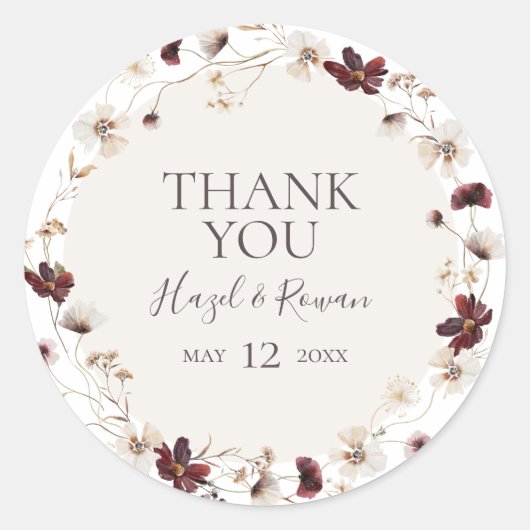 Copper Burgundy Wildflower | Hartelijk dank Ronde Sticker (Voorkant)