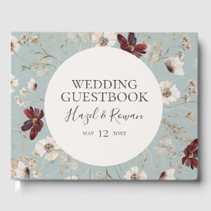 Copper Burgundy Wildflower   Licht Blauwgroen huwe Gastenboek
