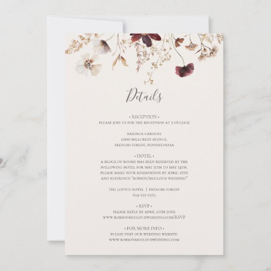 Copper Burgundy Wildflower | Licht Blauwgroen in é Kaart (Achterkant)