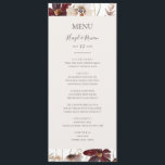 Copper Burgundy Wildflower | Menu Weddenrennen<br><div class="desc">Deze koperen vuurbloem | Het huwelijksdiner is perfect voor je klassieke rustic boho roest, witte marsala trouwreceptie. Het ontwerp is voorzien van een bohemische kreet of bouquet van moderne waterverf paarse, rode, grijze en wazige, roze wildbloemen, samen met verbrande oranje en goudgroen. Het ontwerp bevat papavers en gerst. Het ontwerp...</div>