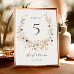 Copper Burgundy Wildflower | Nummer beige tabel Kaart<br><div class="desc">Deze koperen vuurbloem | Het beige tabelnummer is perfect voor je klassieke rustic boho roest, witte marsala bruiloft. Het ontwerp is voorzien van een bohemische kreet of bouquet van moderne waterverf paarse, rode, grijze en wazige, roze wildbloemen, samen met verbrande oranje en goudgroen. Het ontwerp bevat papavers en gerst. Het...</div>